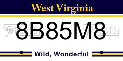 8B85M8 West Virginia License Plate