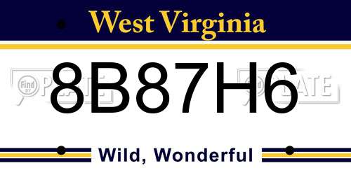 8B87H6 West Virginia License Plate