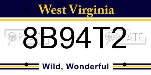8B94T2 West Virginia License Plate