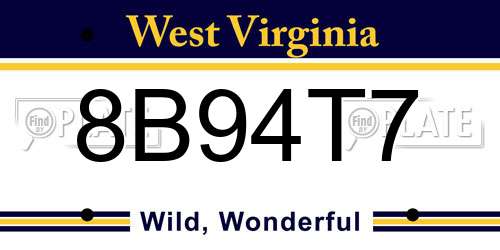 8B94T7 West Virginia License Plate