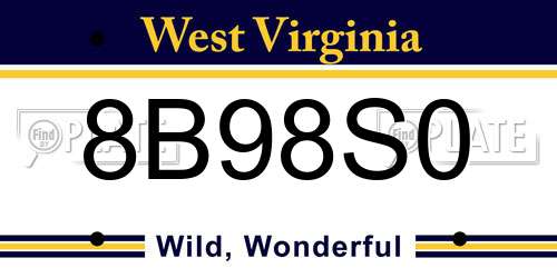 8B98S0 West Virginia License Plate