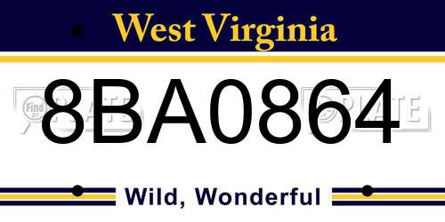 8BA0864 West Virginia License Plate