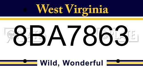 8BA7863 West Virginia License Plate