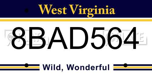 8BAD564 West Virginia License Plate