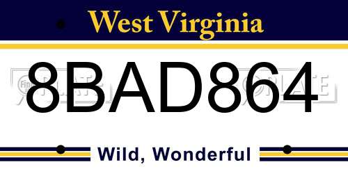 8BAD864 West Virginia License Plate