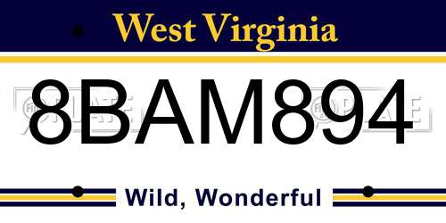 8BAM894 West Virginia License Plate