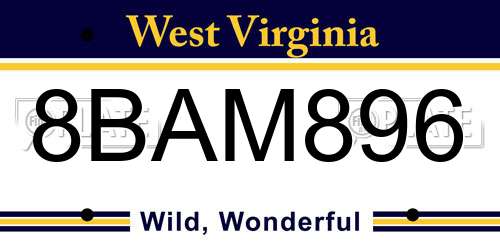 8BAM896 West Virginia License Plate