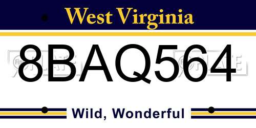 8BAQ564 West Virginia License Plate