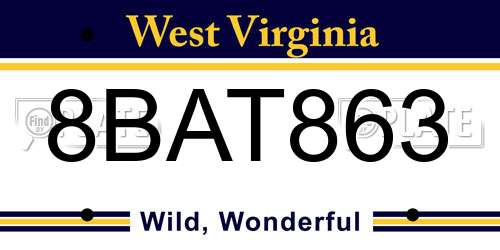 8BAT863 West Virginia License Plate