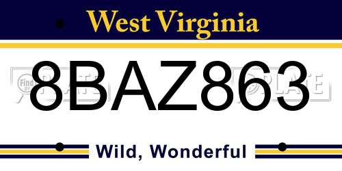 8BAZ863 West Virginia License Plate