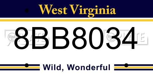 8BB8034 West Virginia License Plate