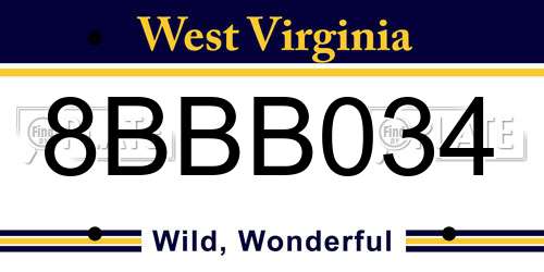 8BBB034 West Virginia License Plate