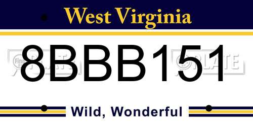 8BBB151 West Virginia License Plate