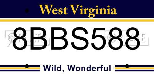 8BBS588 West Virginia License Plate
