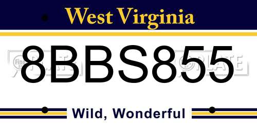 8BBS855 West Virginia License Plate