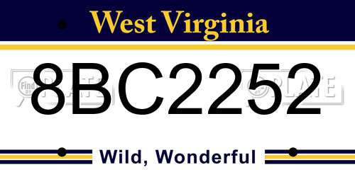 8BC2252 West Virginia License Plate