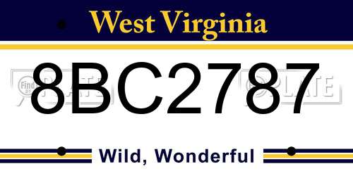 8BC2787 West Virginia License Plate