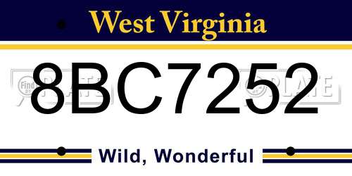 8BC7252 West Virginia License Plate