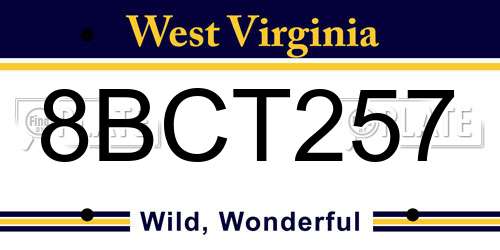 8BCT257 West Virginia License Plate