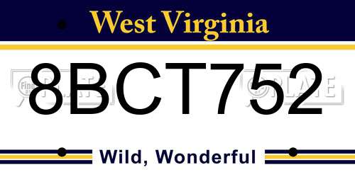 8BCT752 West Virginia License Plate