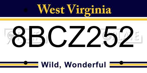 8BCZ252 West Virginia License Plate
