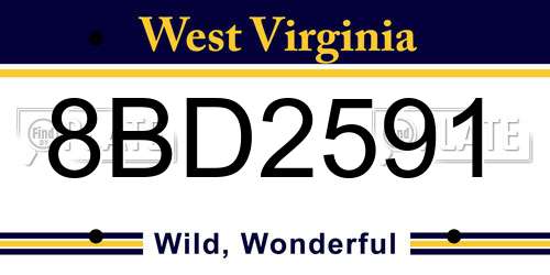 8BD2591 West Virginia License Plate