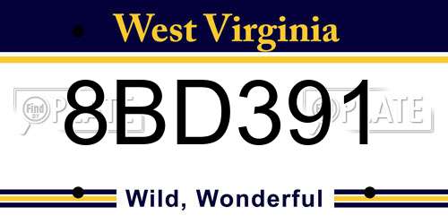 8BD391 West Virginia License Plate