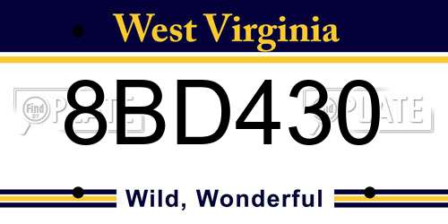 8BD430 West Virginia License Plate