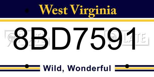 8BD7591 West Virginia License Plate