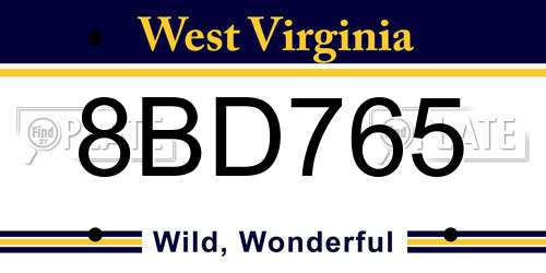 8BD765 West Virginia License Plate
