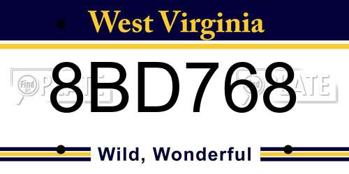 8BD768 West Virginia License Plate