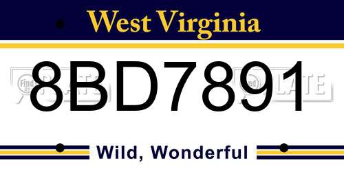 8BD7891 West Virginia License Plate