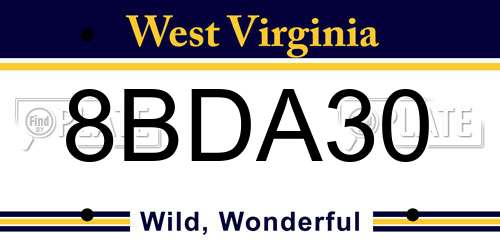 8BDA30 West Virginia License Plate