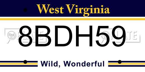 8BDH59 West Virginia License Plate