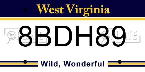 8BDH89 West Virginia License Plate