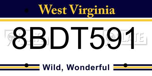 8BDT591 West Virginia License Plate