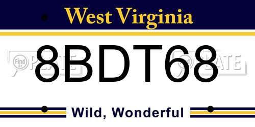 8BDT68 West Virginia License Plate