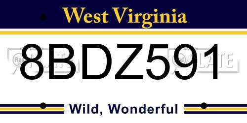 8BDZ591 West Virginia License Plate