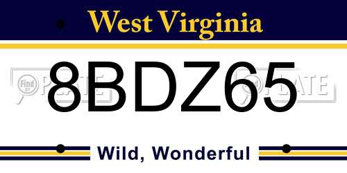 8BDZ65 West Virginia License Plate