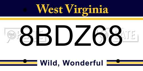 8BDZ68 West Virginia License Plate