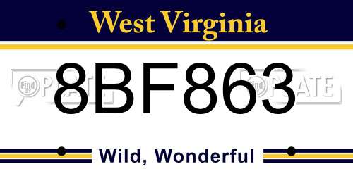 8BF863 West Virginia License Plate