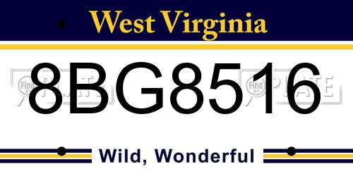 8BG8516 West Virginia License Plate