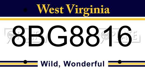 8BG8816 West Virginia License Plate