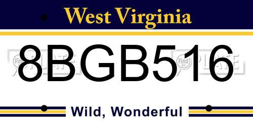 8BGB516 West Virginia License Plate