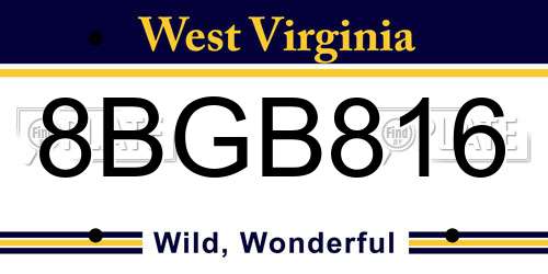 8BGB816 West Virginia License Plate