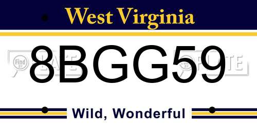 8BGG59 West Virginia License Plate