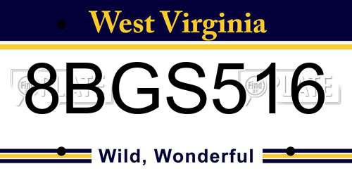 8BGS516 West Virginia License Plate