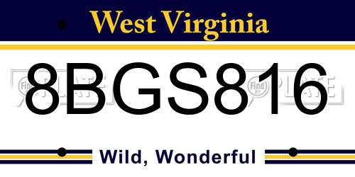 8BGS816 West Virginia License Plate