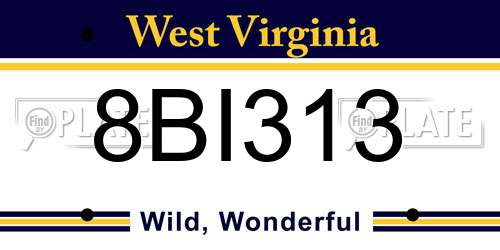 8BI313 West Virginia License Plate