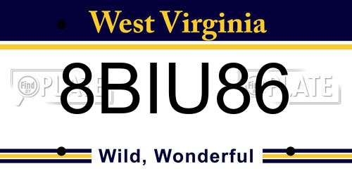 8BIU86 West Virginia License Plate